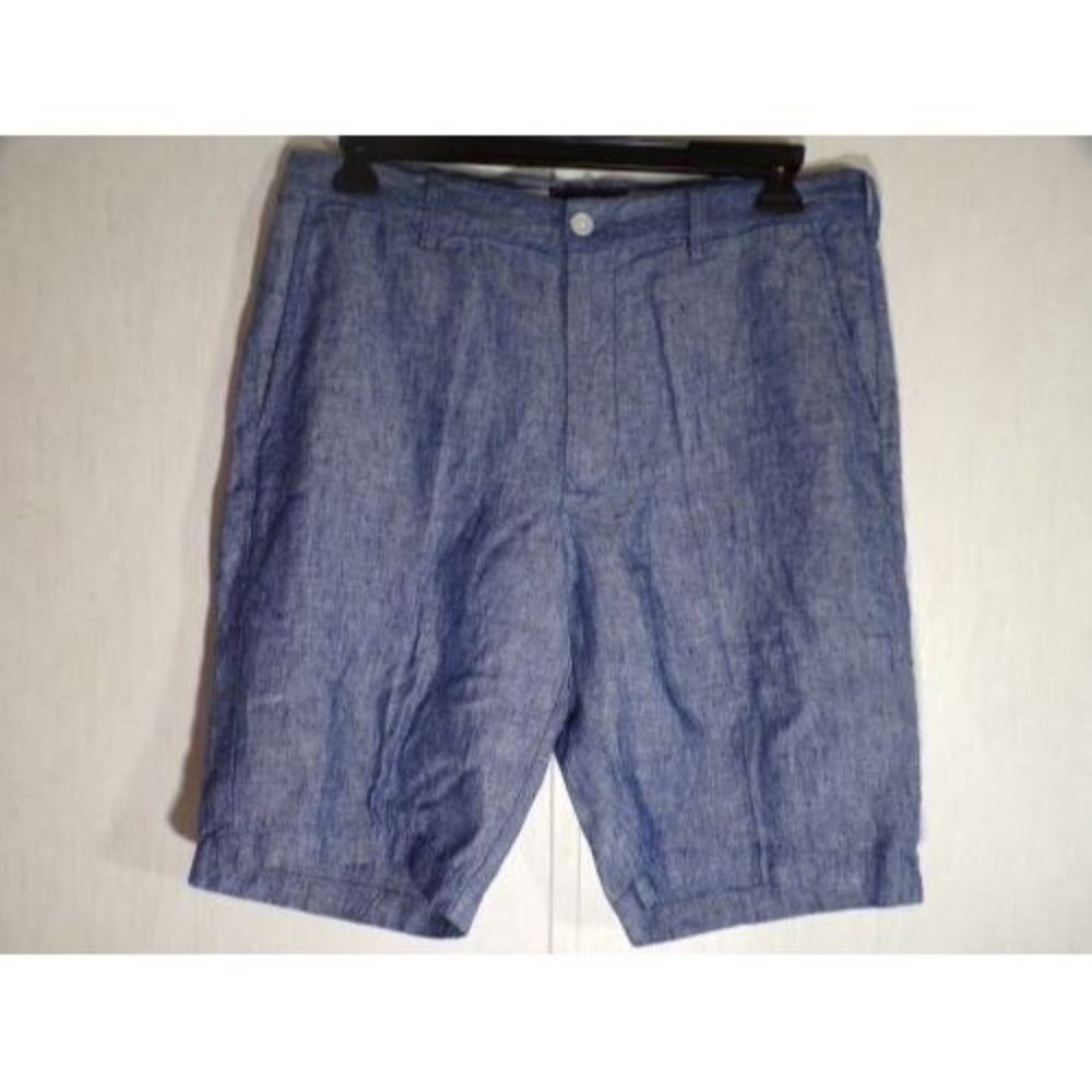 Jos A Bank Reserve Mens Shorts 100% Linen Size 35 Blue Flat Front